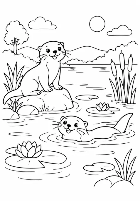 Lontras no lago · Médio