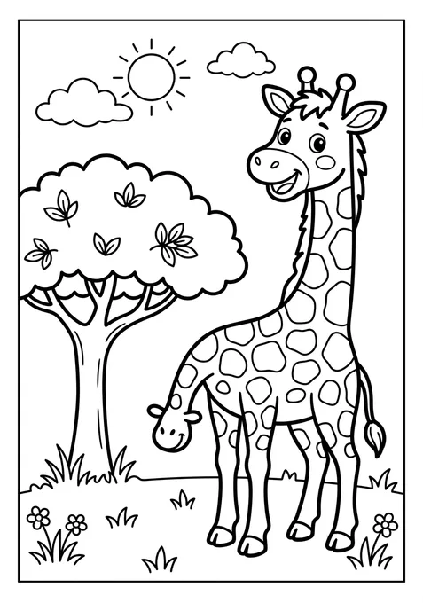 Girafa no jardim para colorir