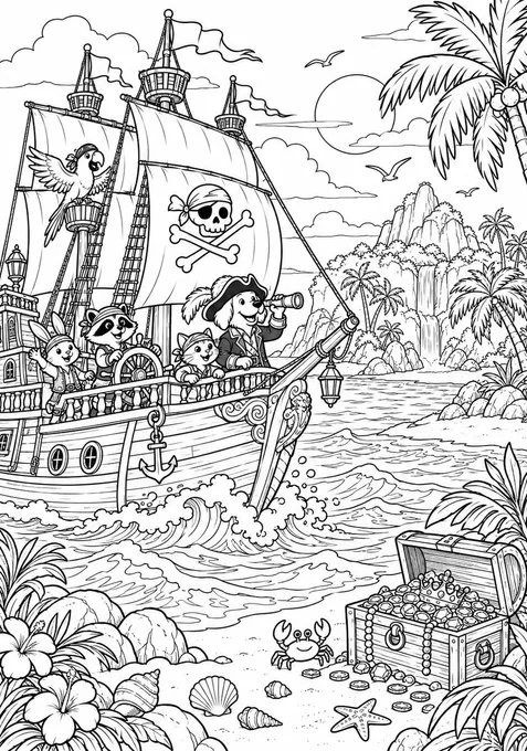 Navio pirata na ilha